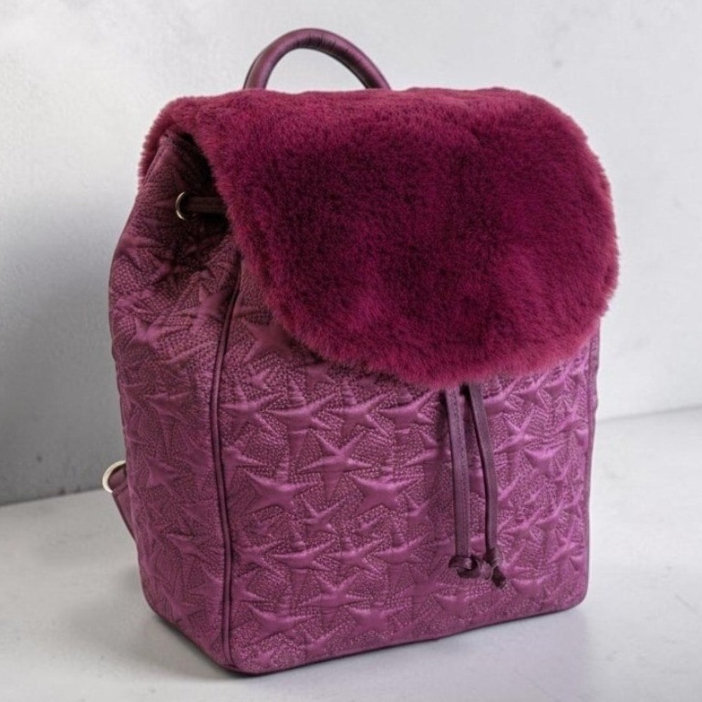 Steve Madden Magenta Star Quilted Backpack Faux Fur Flap New